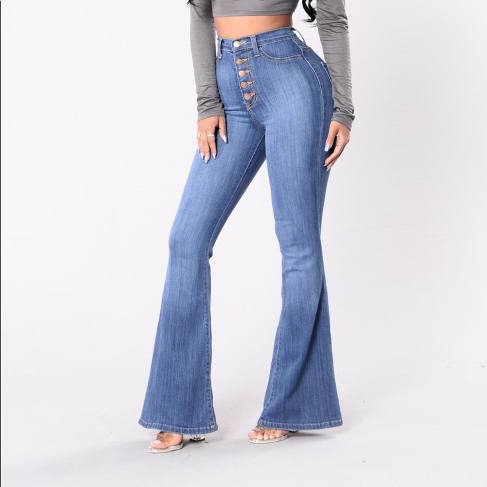 Fashion nova flared high waisted button jeans